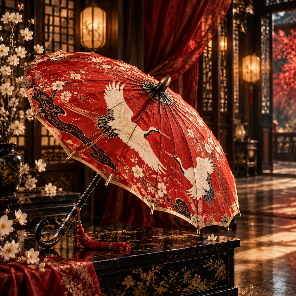 Vermilion Crane Parasol