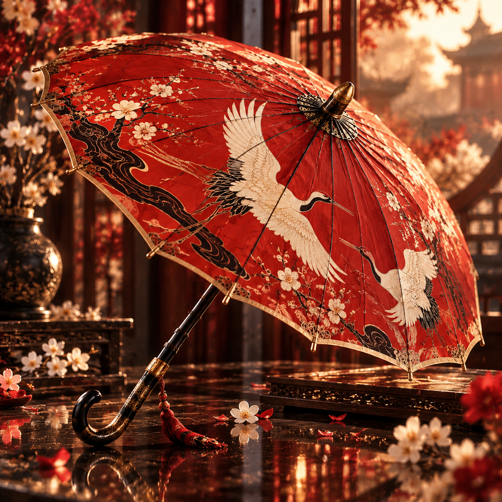 Vermilion Crane Parasol