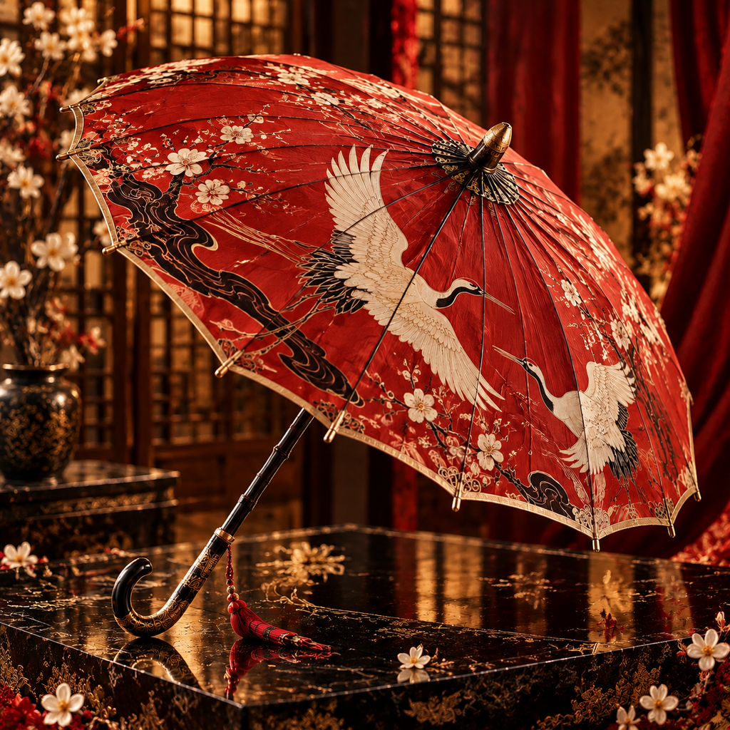Vermilion Crane Parasol