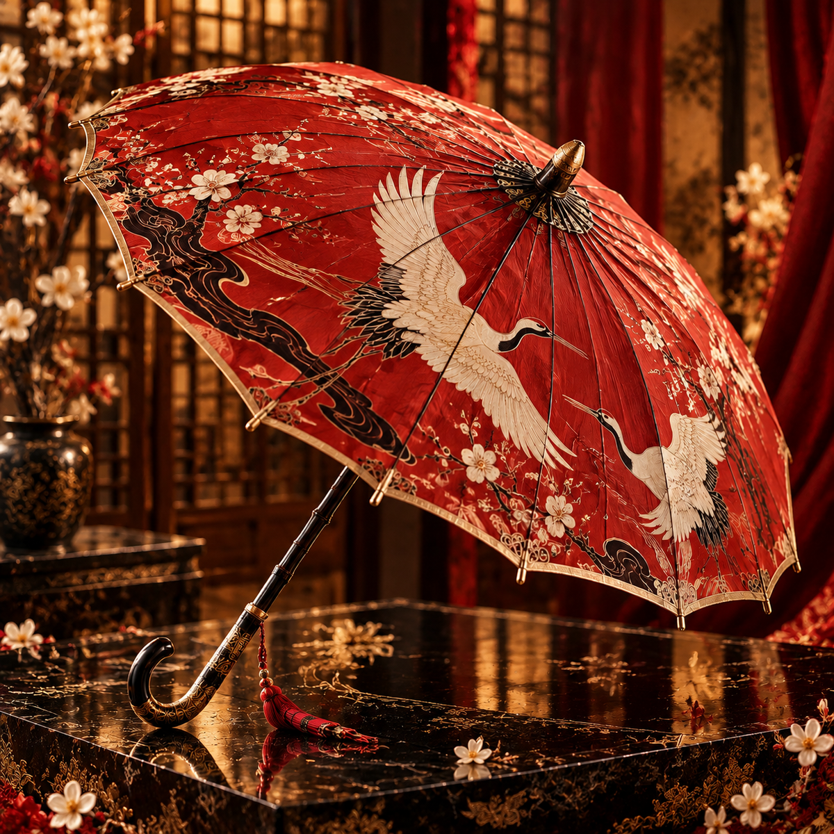 Vermilion Crane Parasol