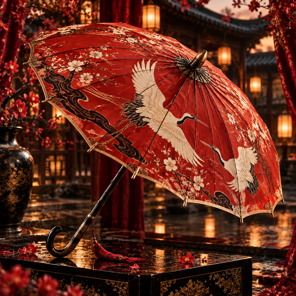 Vermilion Crane Parasol