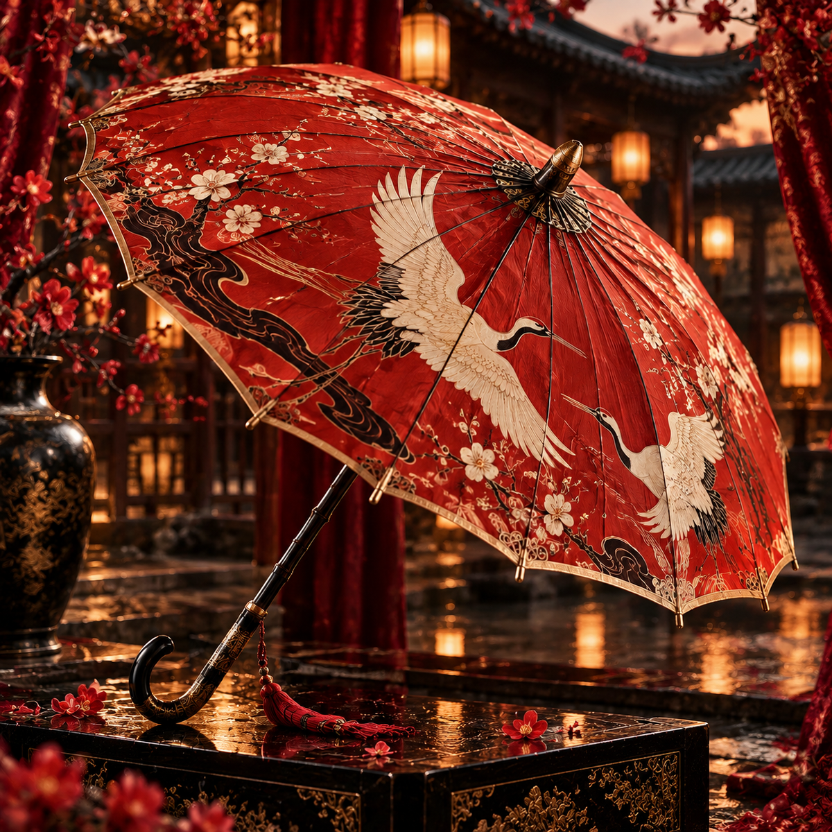 Vermilion Crane Parasol